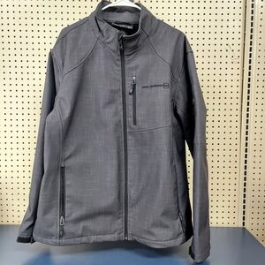 Free Country Mens Size XL Softshell Winter Jacket Coat Black Grey Gray Plaid Zip